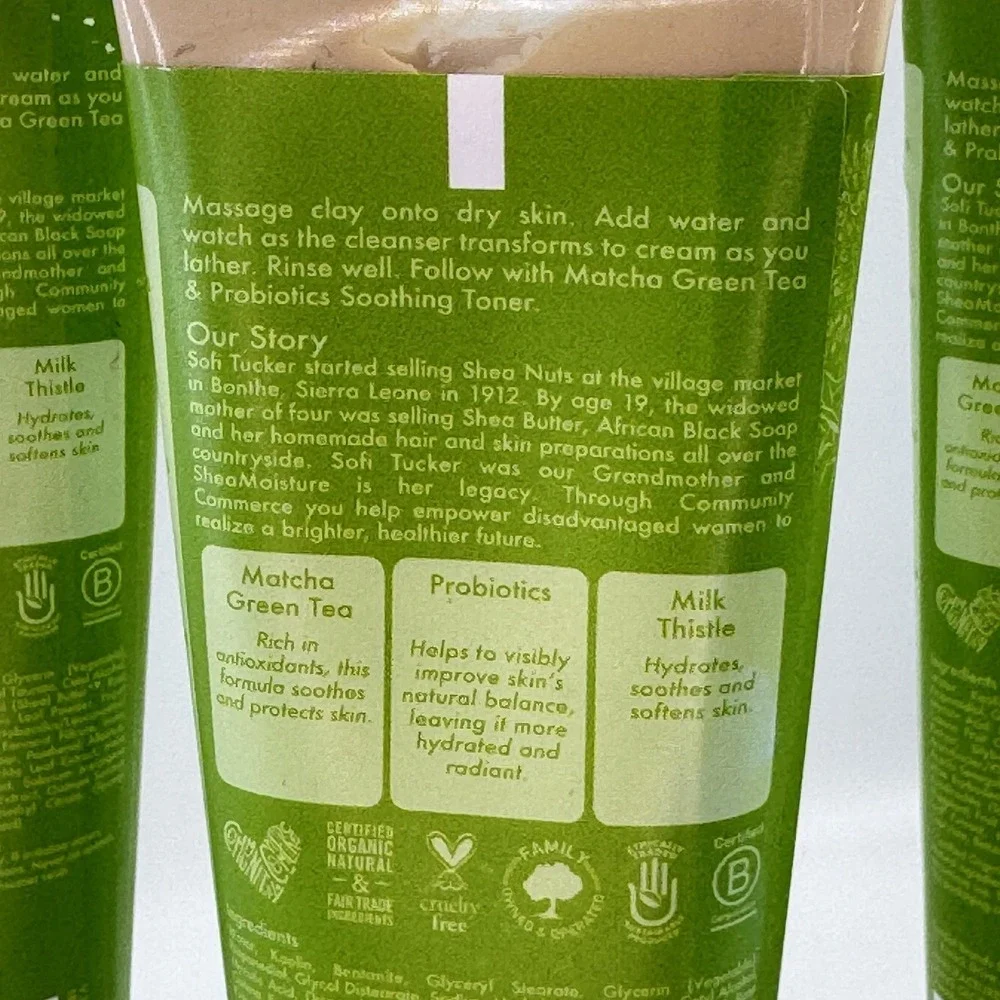 3 X Shea Moisture Matcha Green Tea & Probiotics Clay to Cream Cleanser NEW LOT 3